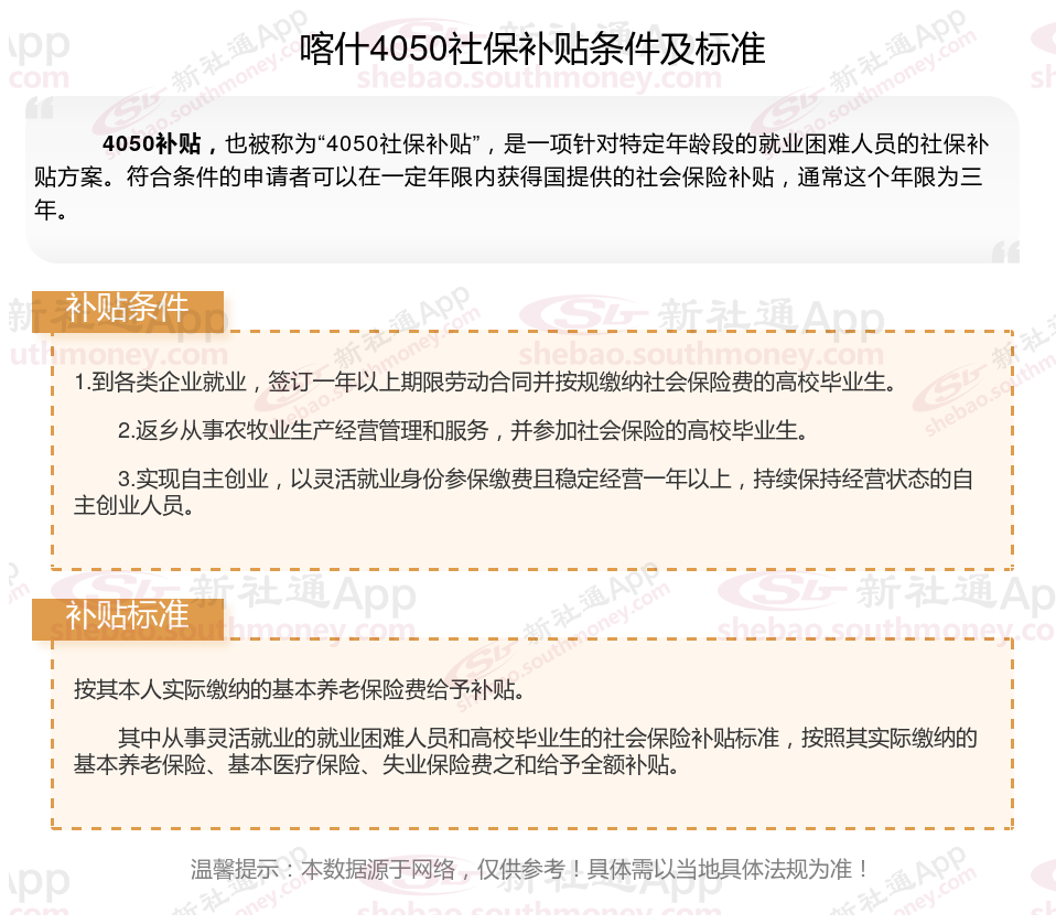 喀什灵活就业4050补贴需要什么条件 2024年最新喀什4050社保补贴标准