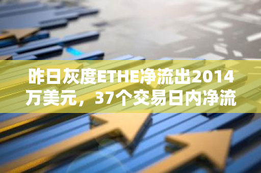 昨日灰度ETHE净流出2014万美元，37个交易日内净流出33.4%