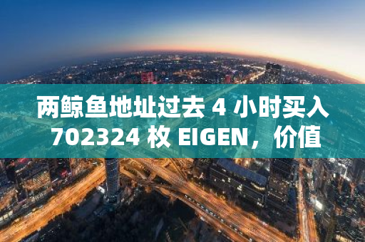 两鲸鱼地址过去 4 小时买入 702324 枚 EIGEN，价值约 286 万美元