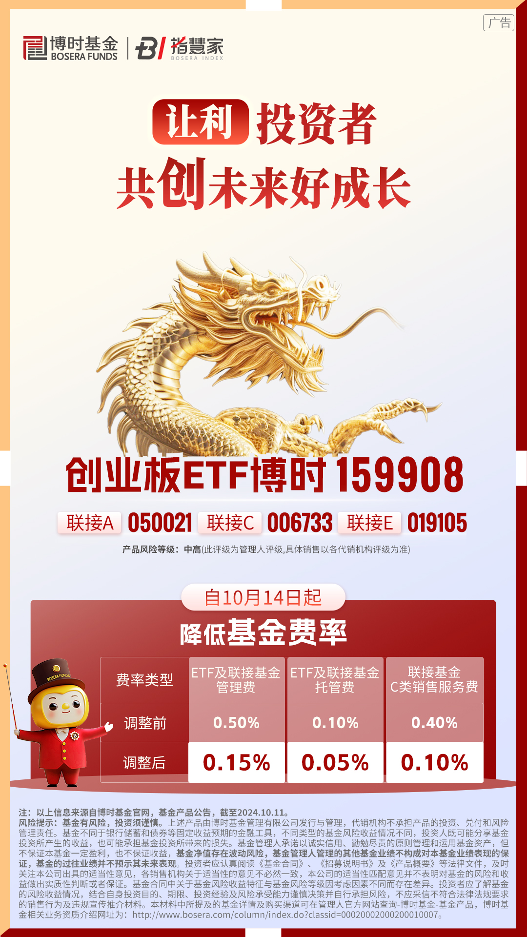 定了！博时创业板ETF（159908）及联接基金官宣降费！