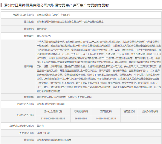 日月神生物子公司食品违法被处罚
