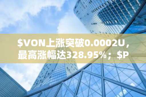 $VON上涨突破0.0002U，最高涨幅达328.95%；$PWEASE上涨突破0.039U，最高涨幅达879.9%