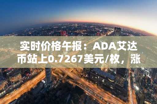 实时价格午报：ADA艾达币站上0.7267美元/枚，涨幅达2.01%