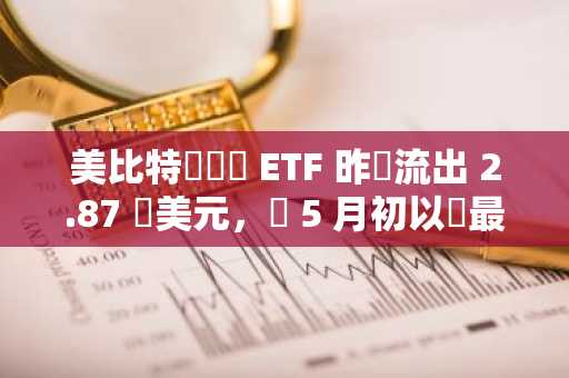 美比特幣現貨 ETF 昨淨流出 2.87 億美元，為 5 月初以來最大淨流出