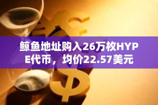 鲸鱼地址购入26万枚HYPE代币，均价22.57美元