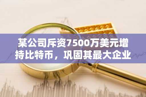 某公司斥资7500万美元增持比特币，巩固其最大企业持有者地位