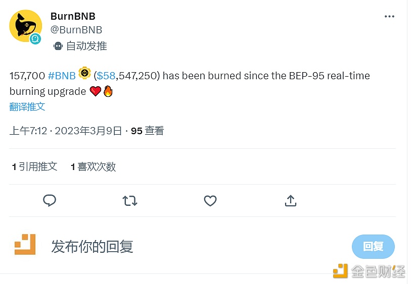 BEP-95升级后已销毁15.77万枚BNB