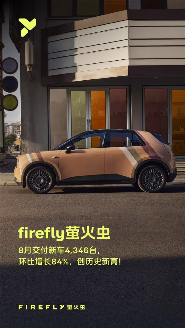 高端纯电小车TOP1！firefly萤火虫8月交付4346辆 环比增长84%