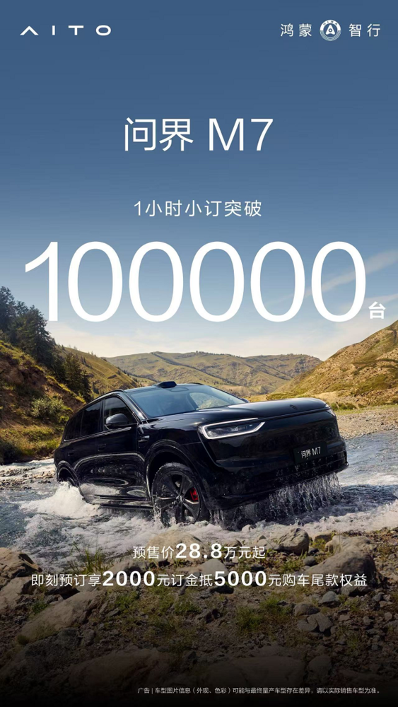 物超所值！全新问界M7“高配得感”实现1小时小订10万台